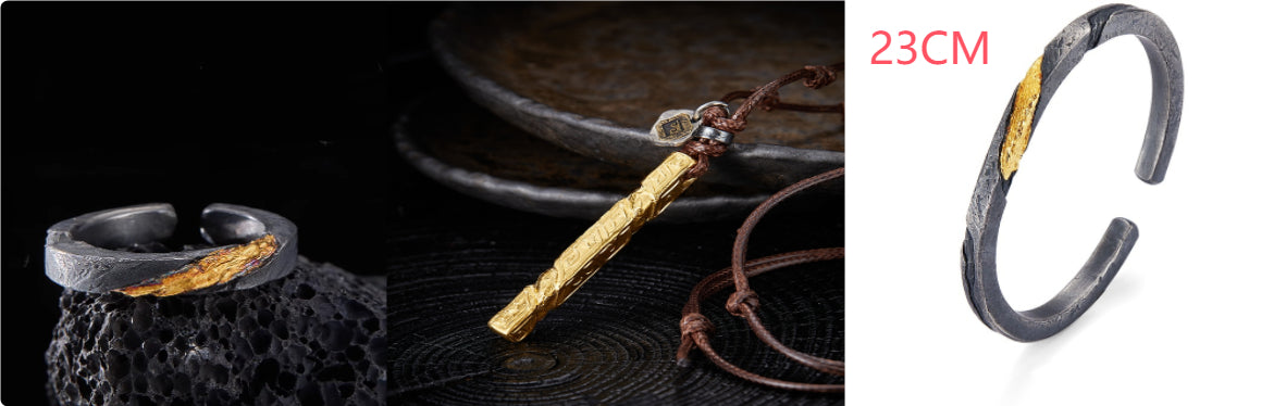 Bracelet Men's Pure Silver Personalized Retro Set In 24K Gold