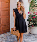 Lace Dresses With Pocket Summer Sleeveless Jacquard Cutout V-Neck Beach Dress